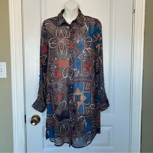 Haver & Blair London Paisley Sheer Tunic  Longsleeves Button-Up Blouse XS Women